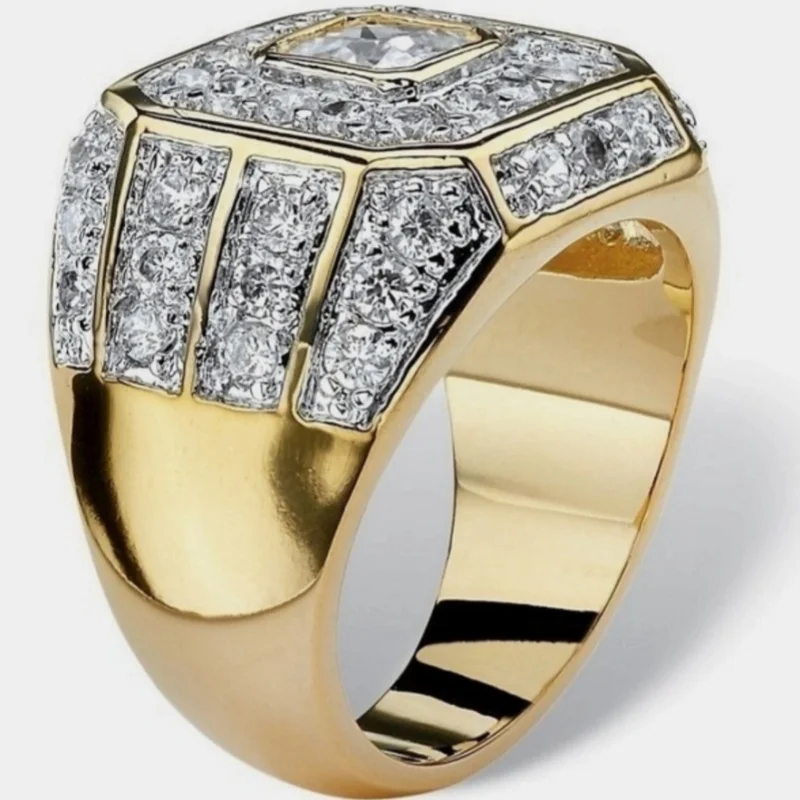 Milangirl New Hip Hop Rock Rings Men Luxury Gold  Color Rhinestones Zircon  Women Wedding Party
