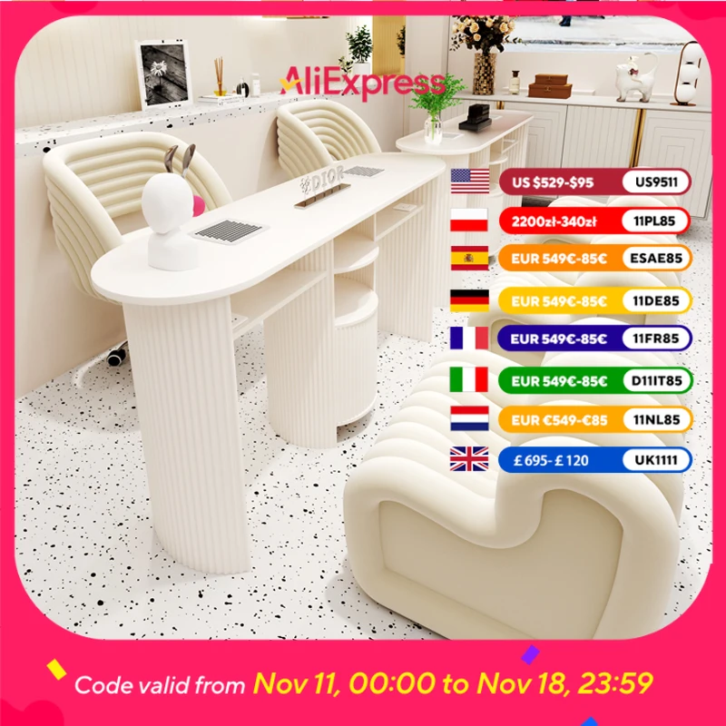 

Белый художественный роскошный стол для ногтей Kawaii Design Профессионалы Эстетический современный стол для ногтей Пылесборник Scrivania Per Unghie Мебель