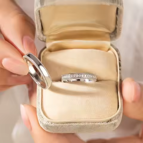 TFGLBU Trendy Full Moissanite Ring for Women Couple Set Lab Diamond Real 925 Sterling Silver Certified Band Wholesale Jewelry