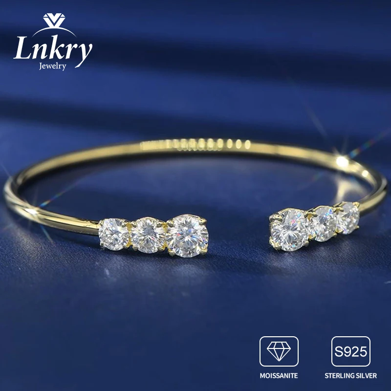 

Lnkry Pure 925 Sterling Silver Adjustable Bracelet For Women Sparkling 6.5mm&5.5mm&5mm Moissanite Cuff Bracelets Jewelry Gift