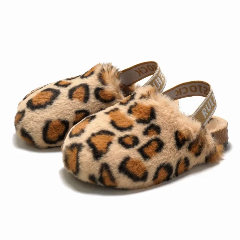 Autumn and Winter Childrens Cotton Shoes Girls Plush Sandals Boys Plush Thermal Sandals Childrens Flat Heels Warm Slippers