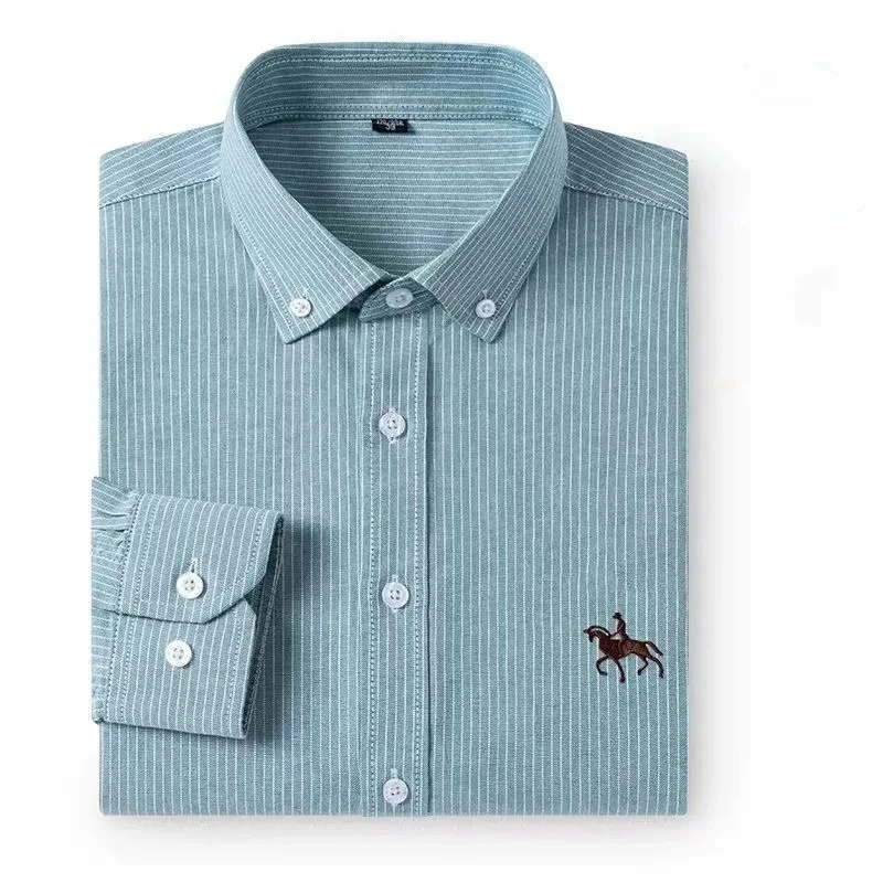 100% algodón de manga larga para hombre Oxford raya sólida Casual suave comodidad ajuste Regular bolsillo moda camisa Social