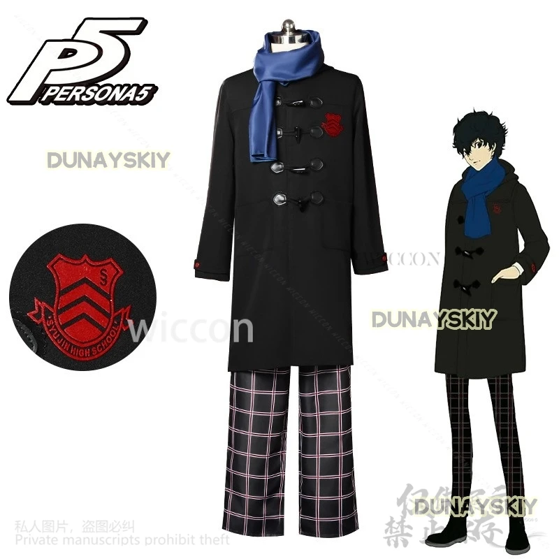 Amamiya Ren P5 Cosplay Anime Game Personaa 5 Costume Winter Warm Wigs Coat Scarf Pants Set For Christmas Party Cos Customized