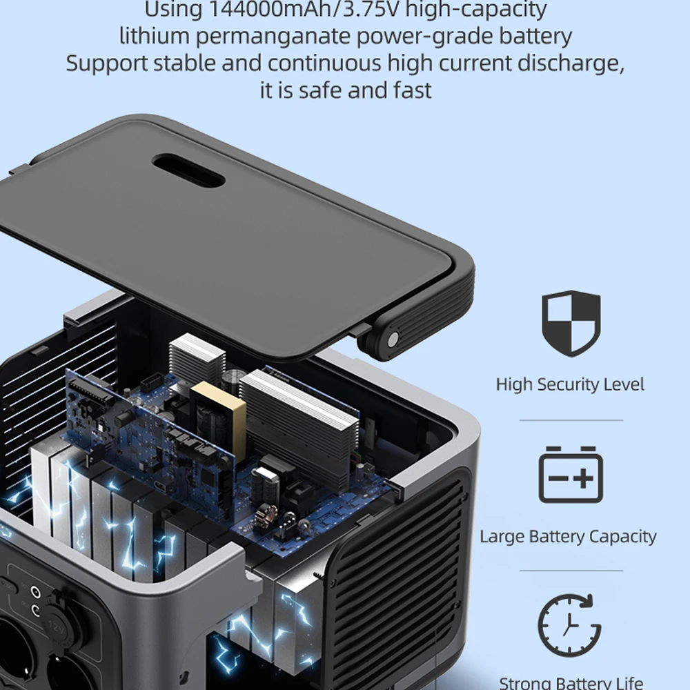 Pisen 220V AC 600W(Peak 1200W) Portable Power Station 540WH Solar Generator 168000mAh/3.74V DC Outdoor Emergency Camping Supply
