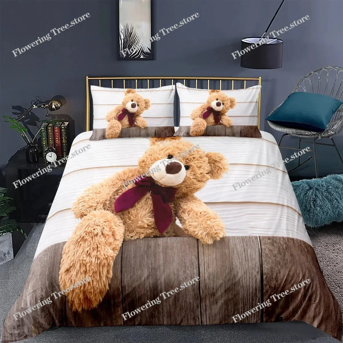 Cartoon Teddy Bear Duvet Cover 3d Printing Comforter Bedding Set For Kid Adult King Size Simple Quilt Bed Set Cute Linenin