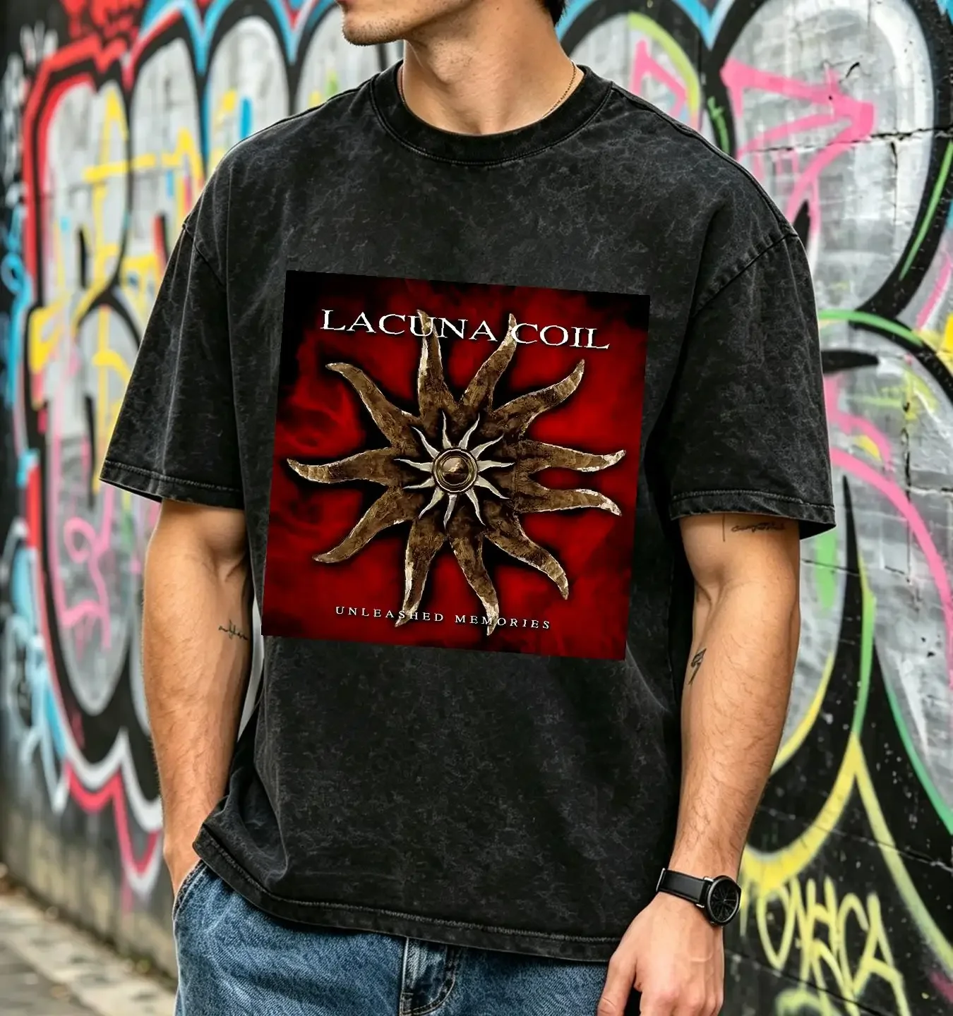 washed T Shirt Hot Lacuna Coil Unleashed Memories Album New Men S 234XL P322 long sleeves vintage Washed Unisex Breathable