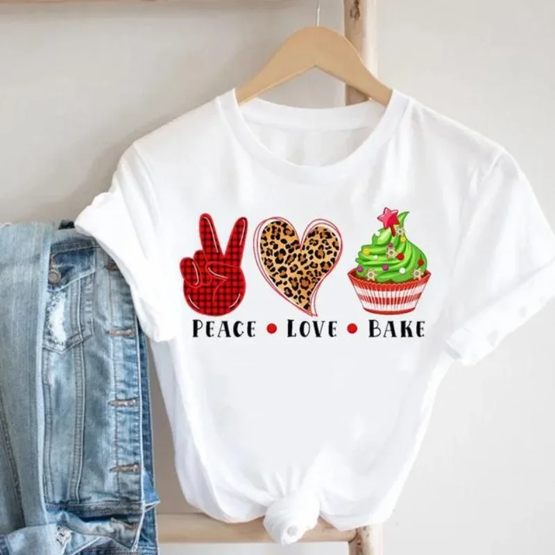 

Women's Short-sleeved T-shirt Ins Fashion Gesture Leopard Print Love Print Crew-neck Base Shirt Aesthetic Clothes Graphic