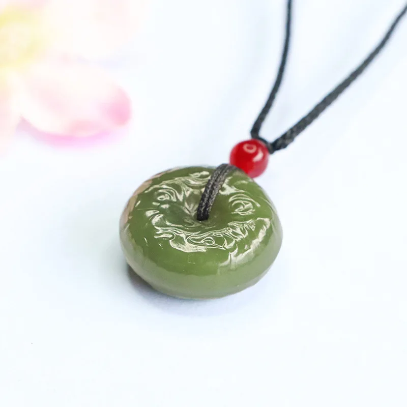 

Natural Hetian Jade Aqua Pendant Safety Lock Necklace HT5061501