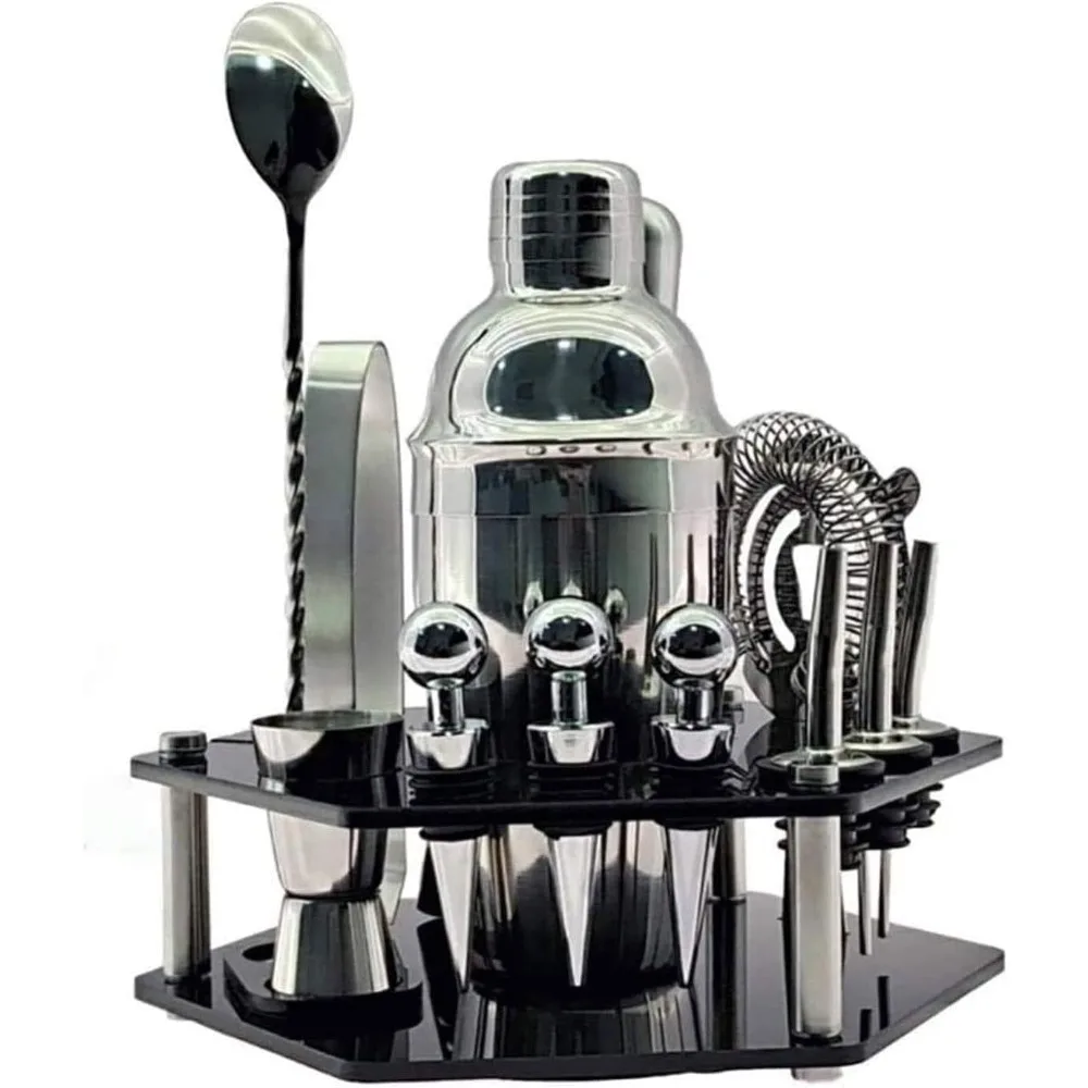 14-Piece Cocktail Shaker Set with Stand : Bartender Kit | Perfect Bar Set/Cocktail Set for Home with All Essential Bar Tools