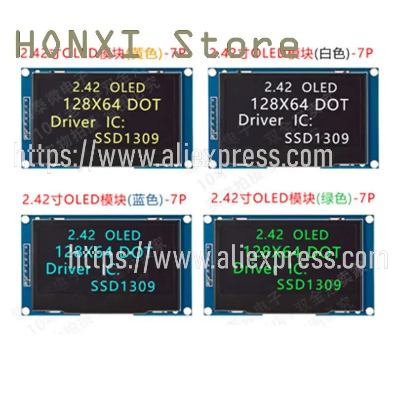 2.42 인치 OLED 디스플레이 LCD 모듈, SPI/SSD1309 IIC 인터페이스 드라이버, 128x64 해상도, 1 개