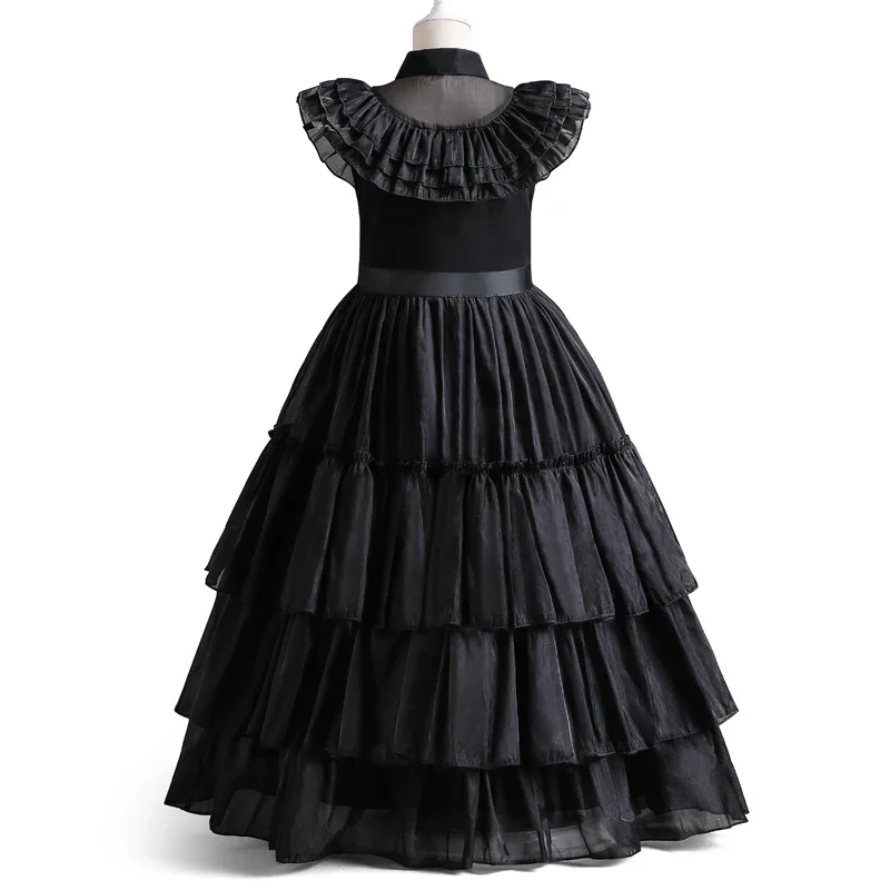 Wednesday Addam Cosplay Dress for Kids Girls Movie Wednesday Cosplay Costumes Black Gothic Dresses Halloween Party Kids Clothes