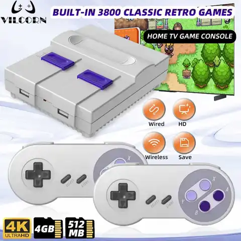16 Bit Wireless Dendy Mini Retro TV Video Game Console 4400+ Games For Super NES SFC FC Console 4k For SNES