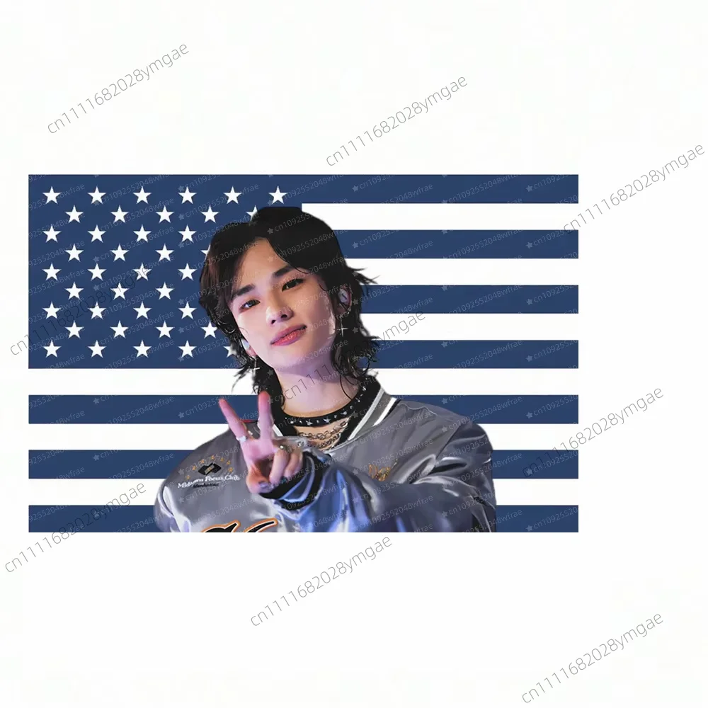Creative Funny Poster Tapestry S-SKZ Hyunjin Pink American Flags Wall Art Headboard Aesthetic Background Cloth Banner Home Decor