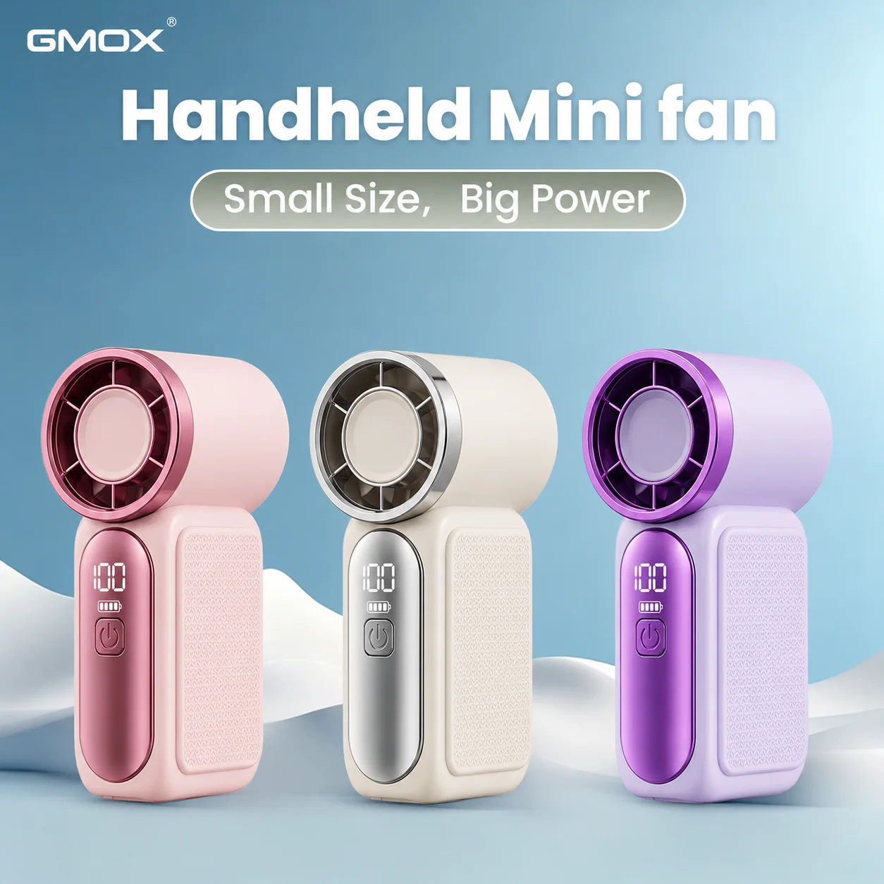 GMOX Handheld Mini Fan Type C Charging Digital Display Portable Folding Desktop Option AI Chip 5-Speed Adjustment Fan for Home Office
