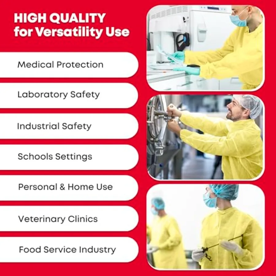 Universal Size Yellow Disposable Isolation Gown with Elastic Wrists for Healthcare and Medical Settings Ideal for Infection Con view 6