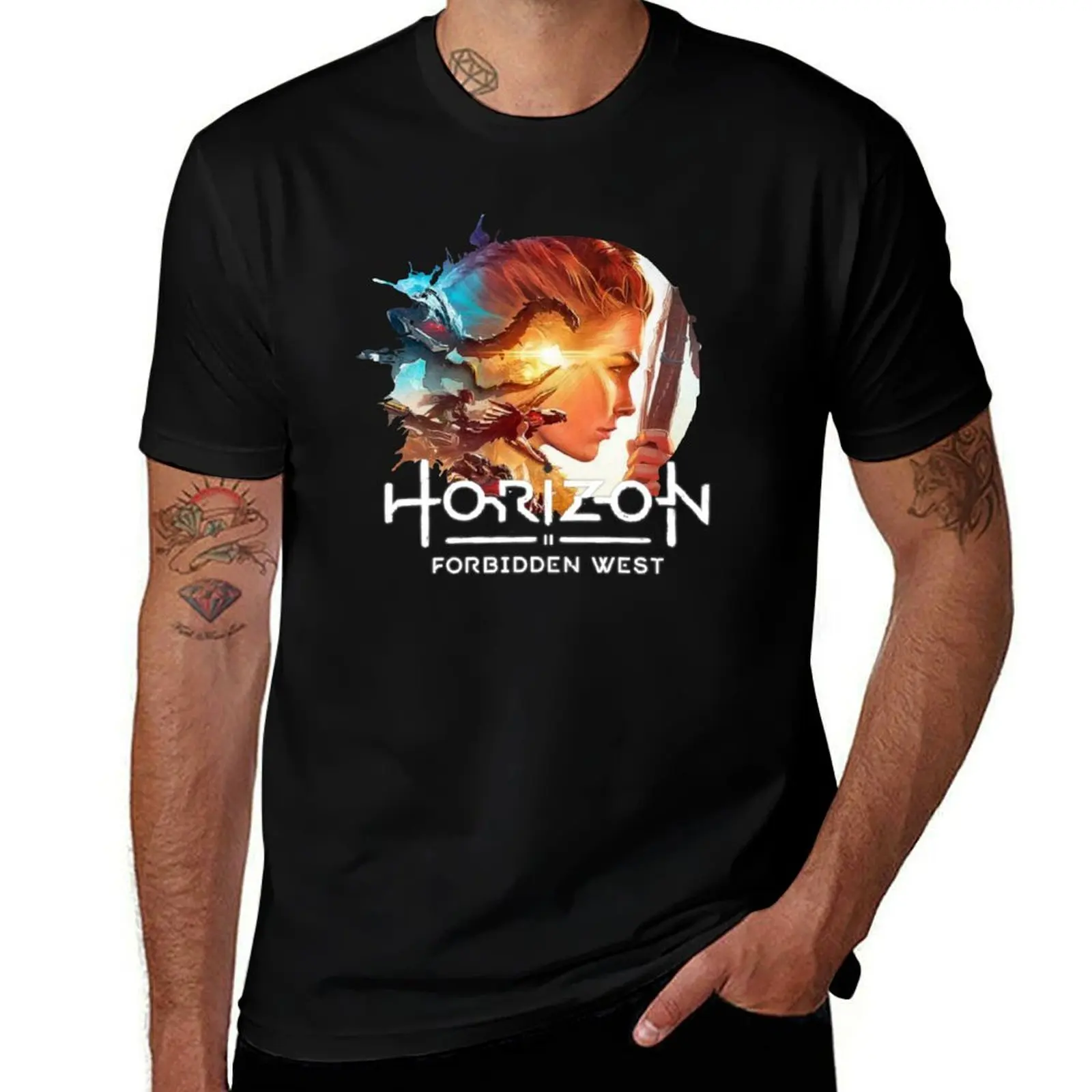 

Aloy prints shirts West t slim fit shirts Dawn/Forbidden man T-Shirt for Horizon t with Zero T-Shirt -