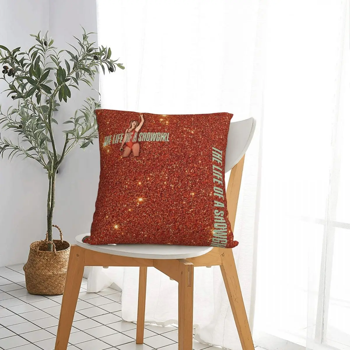 The Life Of A Showgirl Orange Glitter Era Text TS12 Pillowcase Cushion Cover Decorations Throw Pillow Case Cover Bedroom