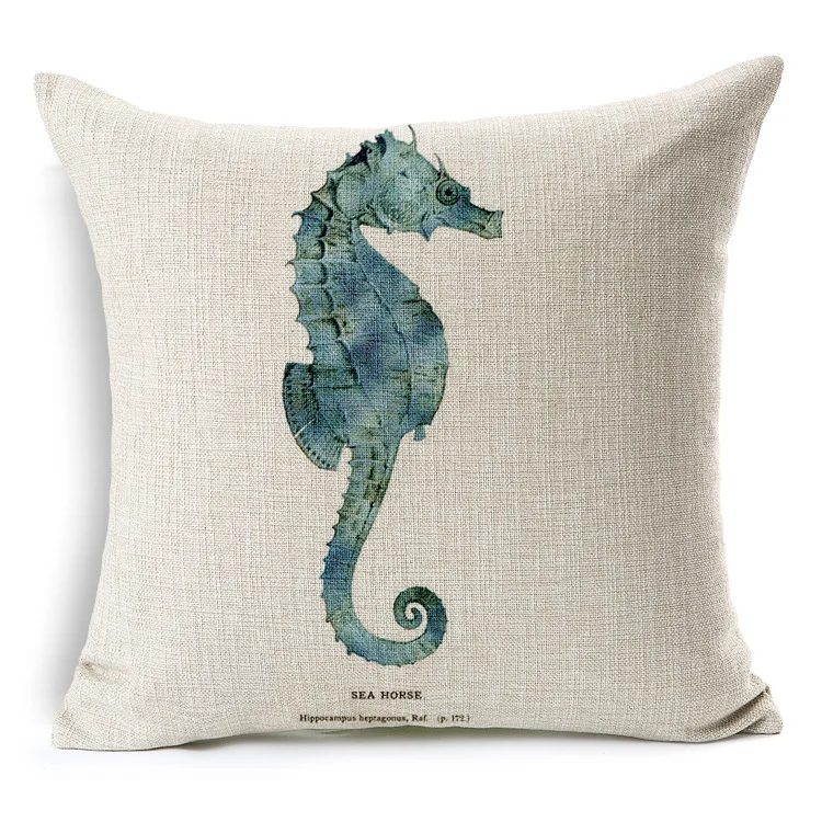 Marine Sea Life Cushion Cover Starfish Conch Shell Coral Print Home Decor Square Linen Pillow Case