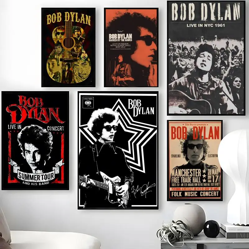 Singer B-Bob D-Dylan Poster Waterproof Self-Stick Wall Art Stickers, Removable Wall Decor for Living Room and Bedroom
