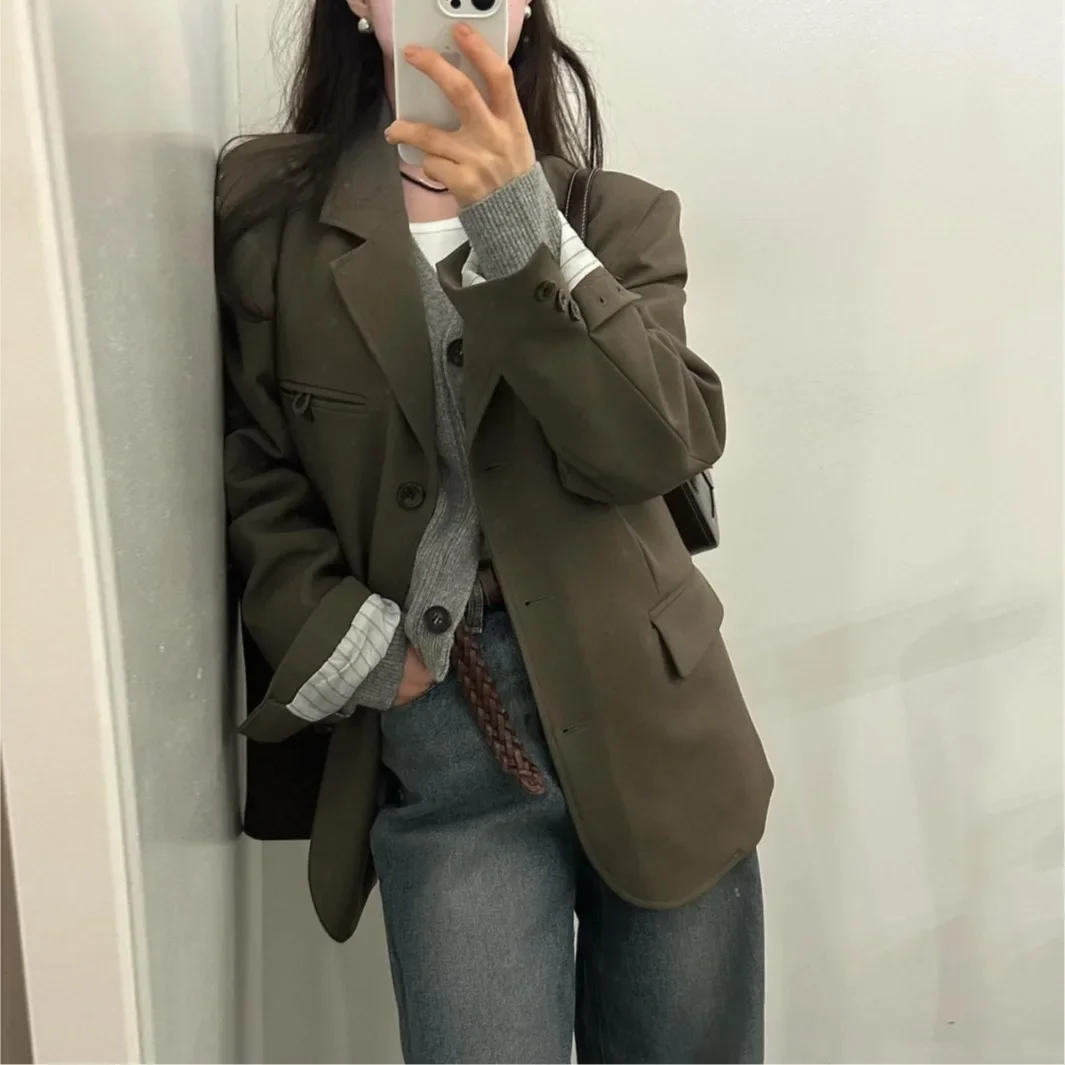 Autumn France Vintage New Blazer Women Patchwork Casual Design Blazer Business Coat Female Long Sleeve Retro Style Clothing 2024