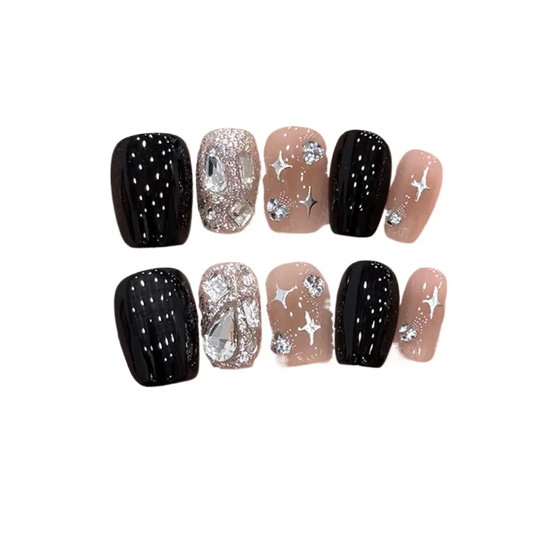 

Black wearing nail short spring and summer high-end exquisite wearing nail art pure handmade