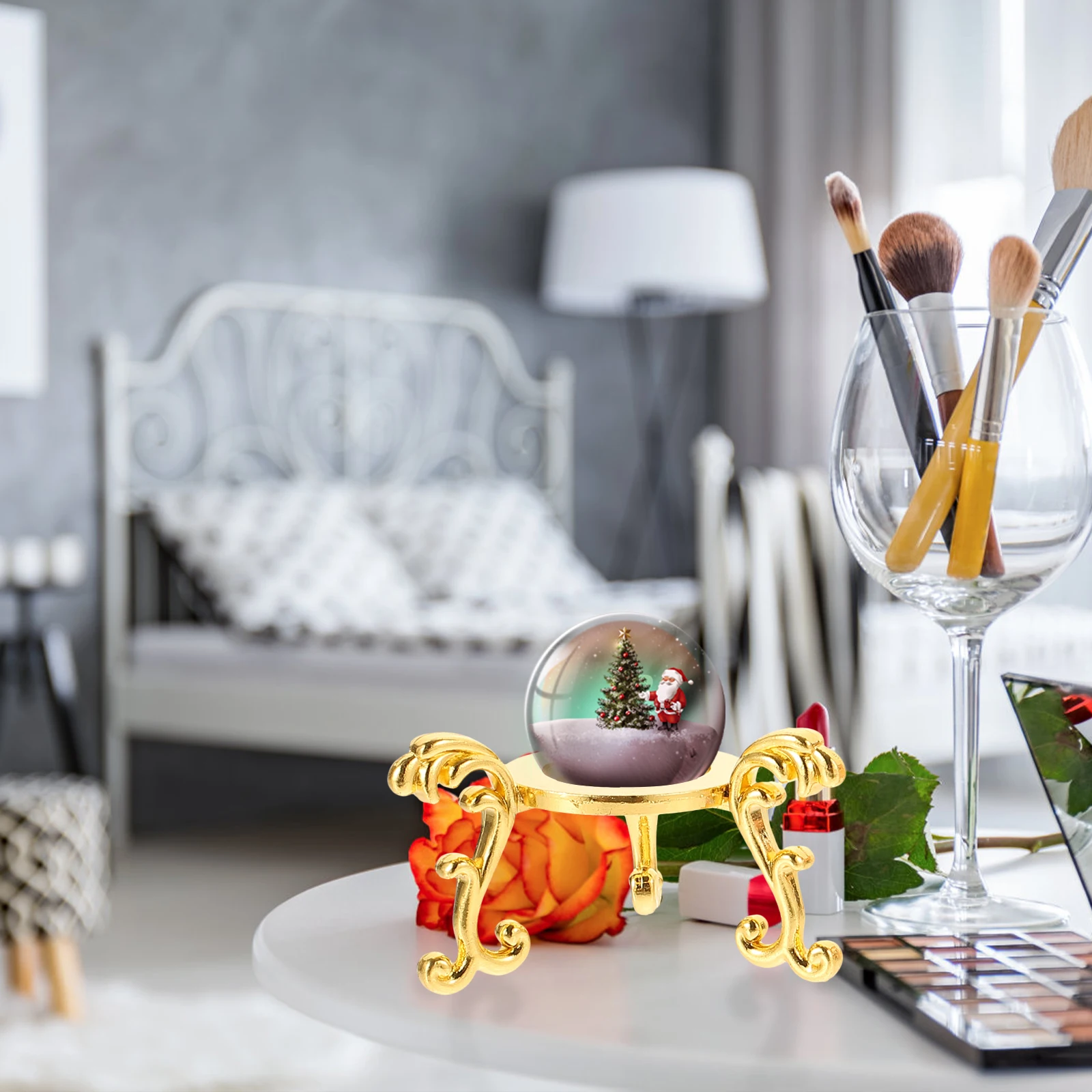 

6pcs Metal Base Ornament Crystal Stand Sphere Holders for Display Round Ball Zinc Alloy Desktop Decor