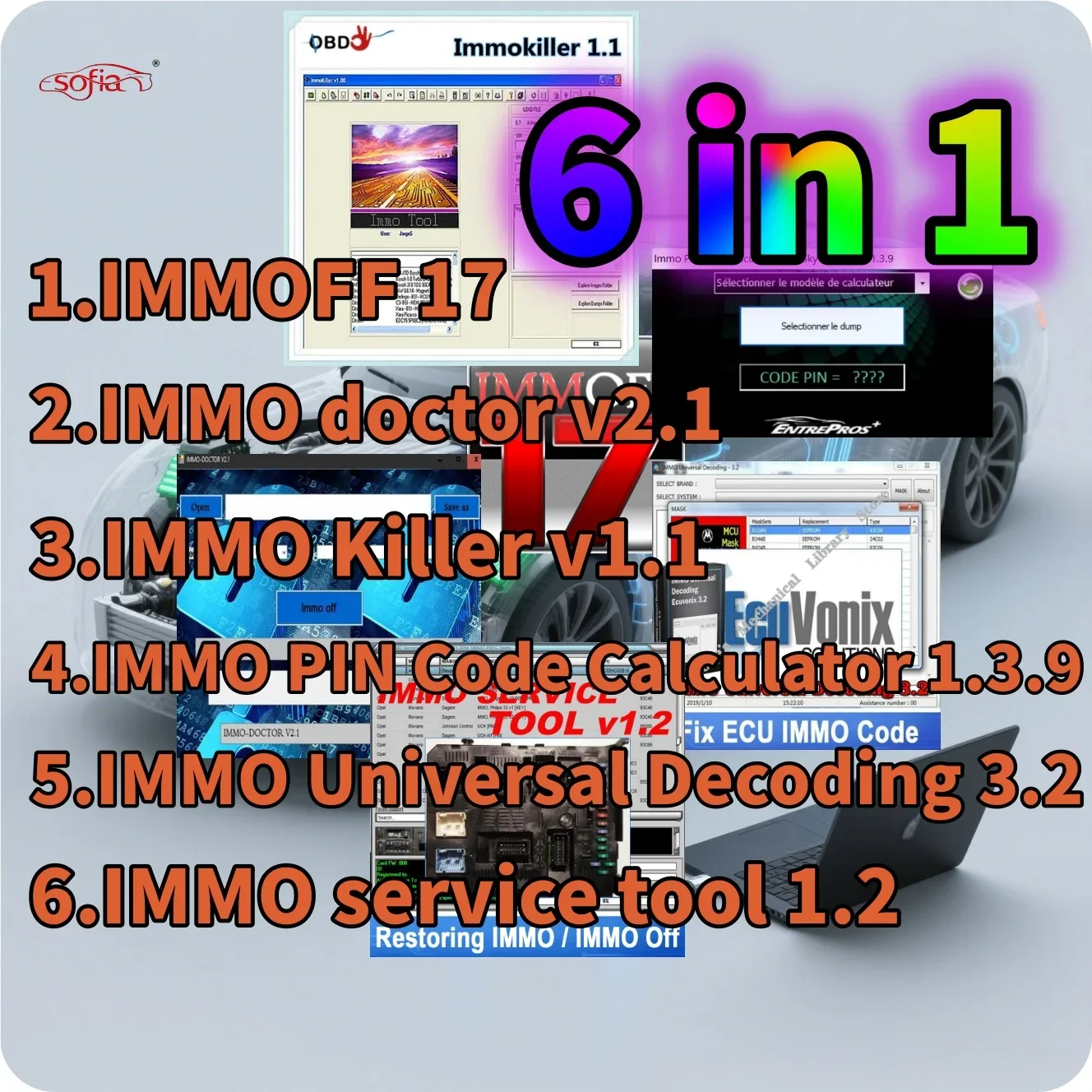 

2025 Горячий IMMO OFF Универсальный пакет программного обеспечения для декодирования immoff 17 Doctor V2.1 ServiceTool 1.2 Killer v1.1 Pin Code 1.3.9