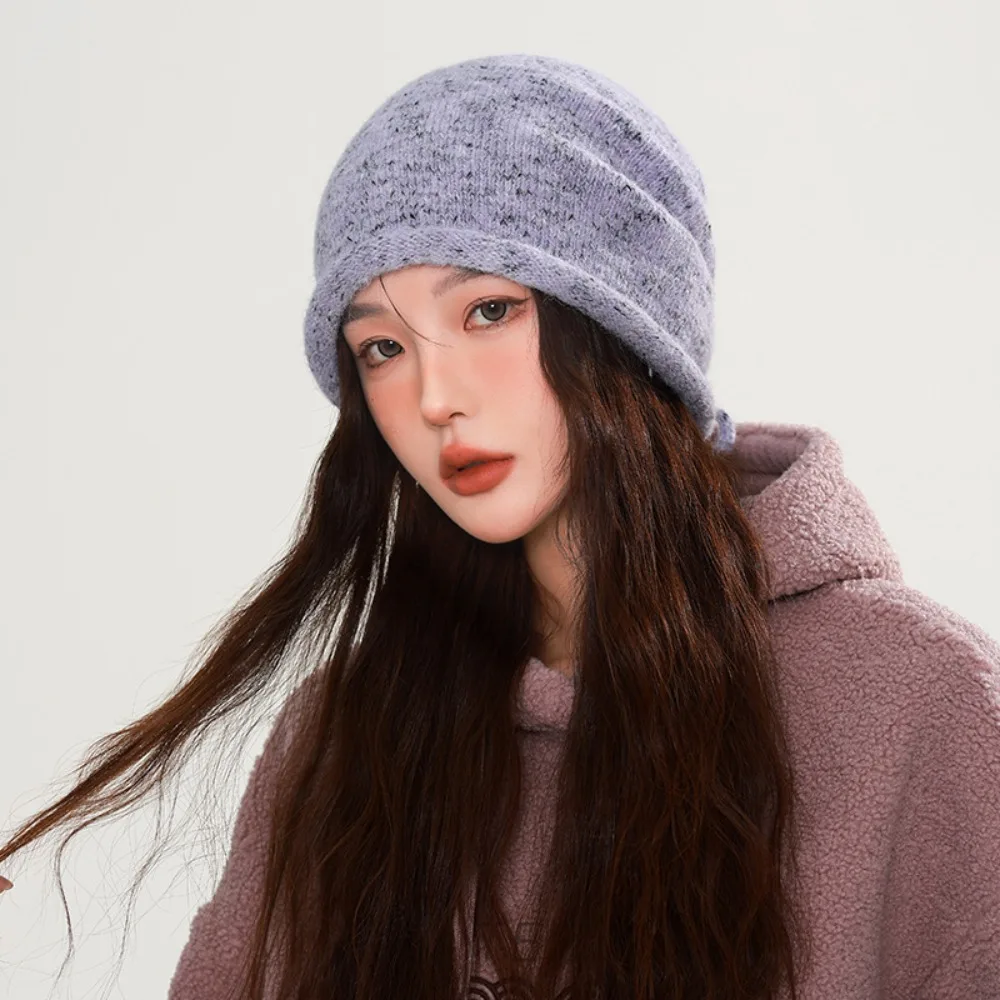

Personality Elastic Knitted Stacked Hat Streetwear Korean Style Lace-up Hat All-match Soft Y2K Pullover Cap Women/Girls