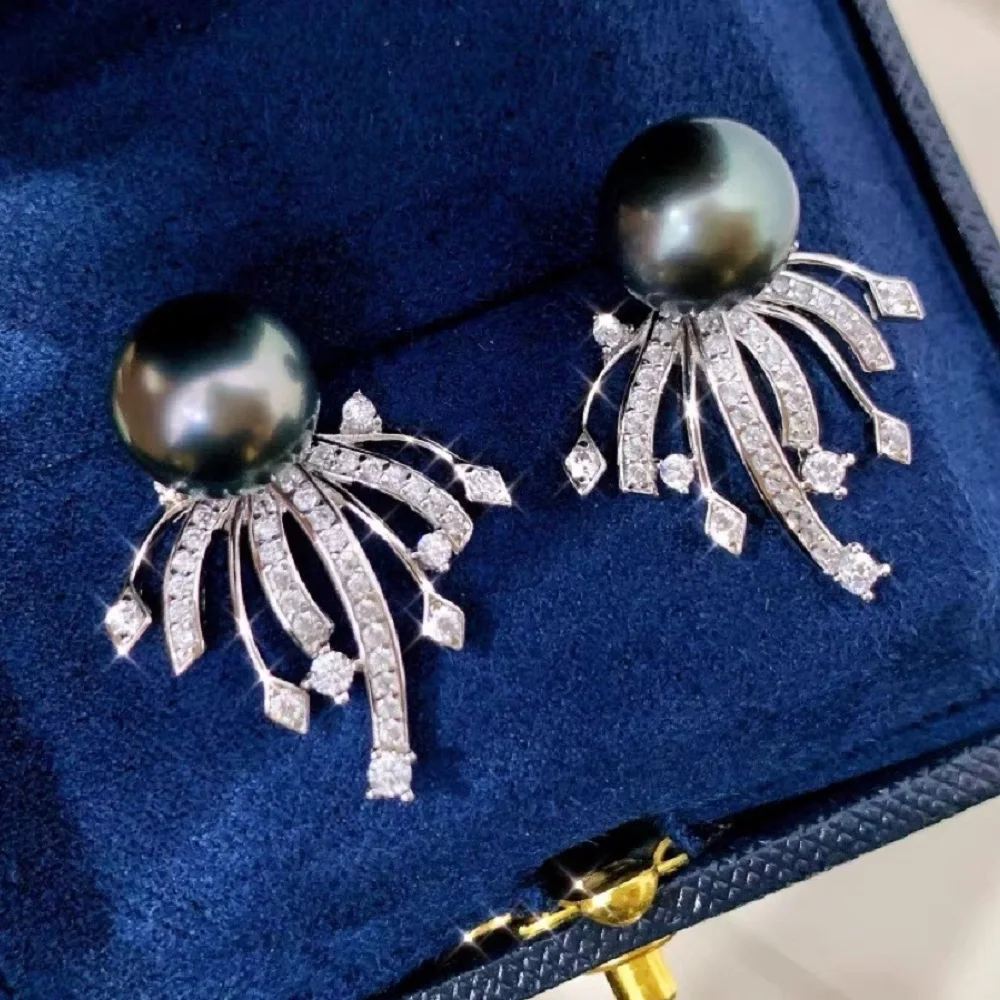 

New Pearl Earrings AAAA10-11mm Natural South Sea Round Pearl Removable Earrings 925S+