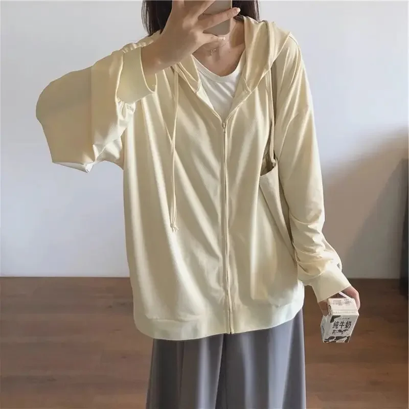 

Baggy Japan Style Hooded Jackets Women Coats Summer Sun-proof Thin Basic Sunscreen Long Sleeve Fashion Sweet Simple Schoolgirl