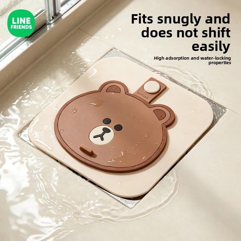 LINE FRIENDS Brown cartoon floor drain cover silicone bathroom shower anti-odor floor drain sticker anime merchandise wholesale
