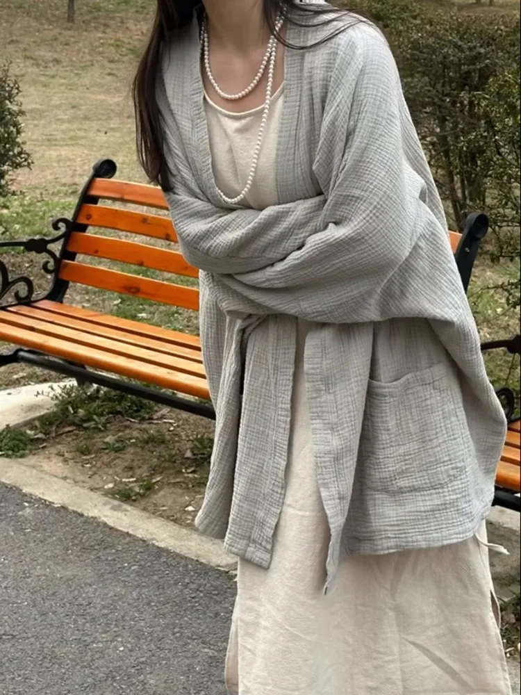New Chinese Style Women's Jacket Hanfu Top Ancient Wind Desolation Zen Style Healing Zen Clothes Cotton Linen Dress
