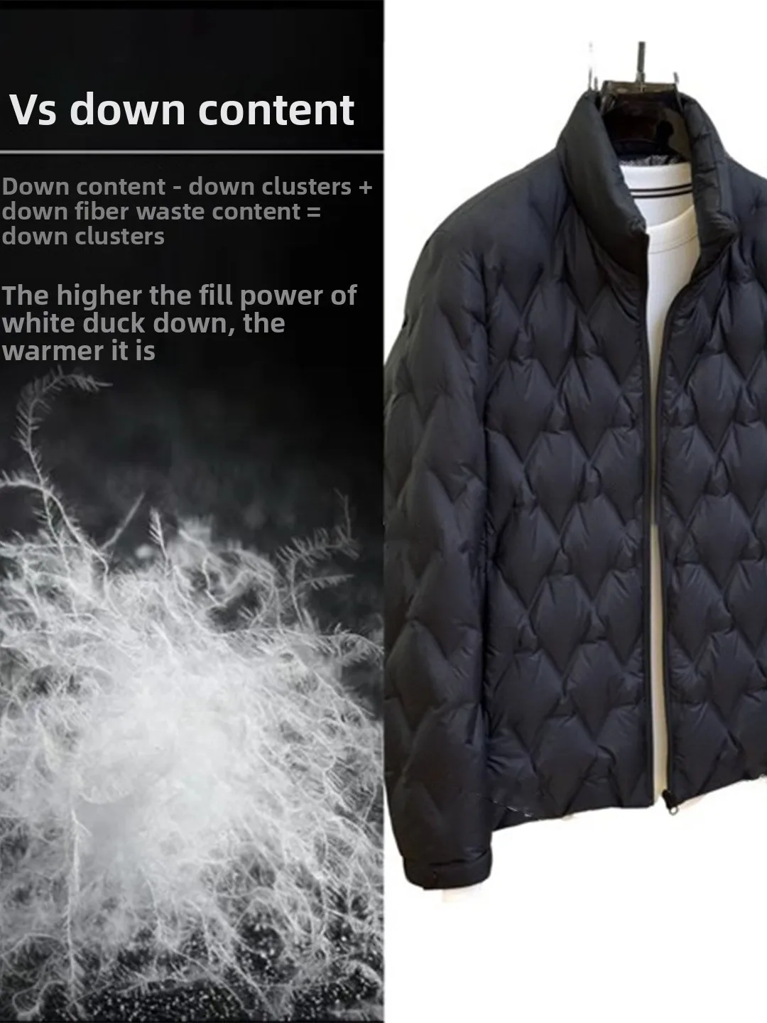 

Men's Diamond Pattern down Jaet Cleanfit Faionable Versatile Lightweight Luxury Stand Collar White Du down Outerwear Wi...