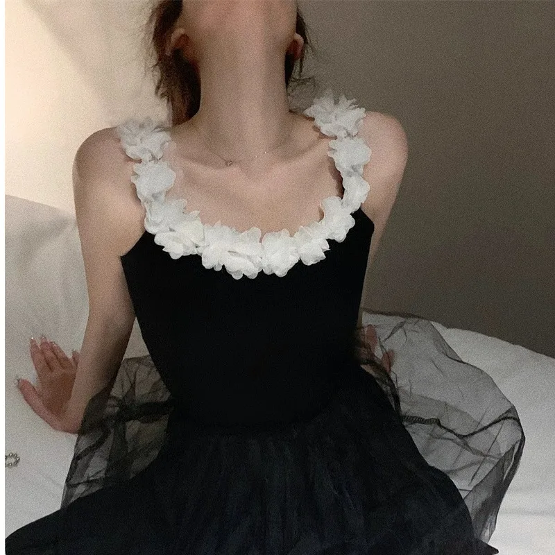 Letnia seksowna sukienka na ramiączkach z dekoltem typu O, bez pleców, damska sukienka, jednolita, wiązana, kwiatowa, bez rękawów, suknia balowa, elegancka, dopasowana bluzka damska.