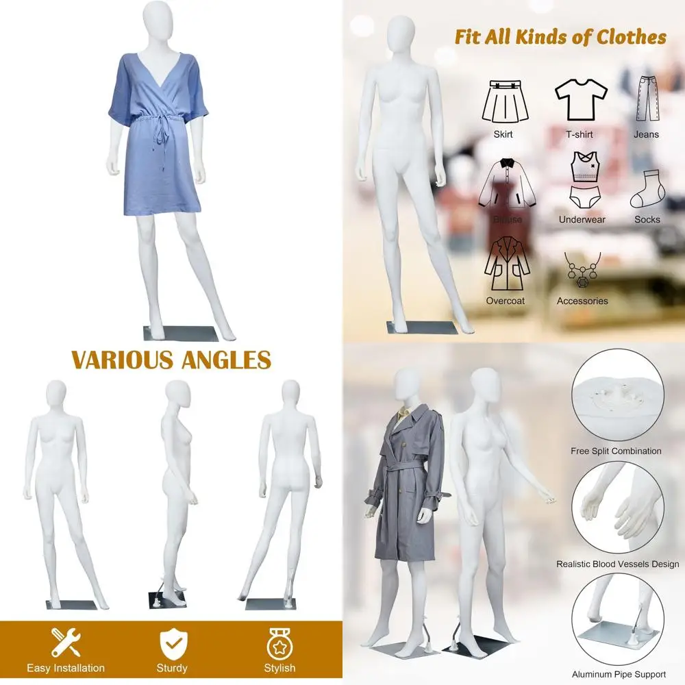 

69 Adjustable Unisex Mannequin for Display, Standing or Sewing - Ideal for Market, Shop Window (White)