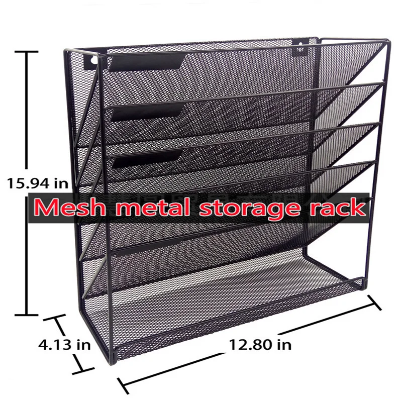 Hot  5-layer Wrought Iron Desktop Storage Rack    Grid Metal Document Holder   Multi-Layer Wall Hanging Rack