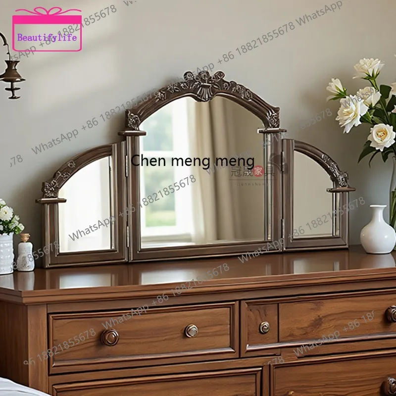 

YL American retro desktop tri-fold mirror bedroom dresser vertical makeup mirror medieval French