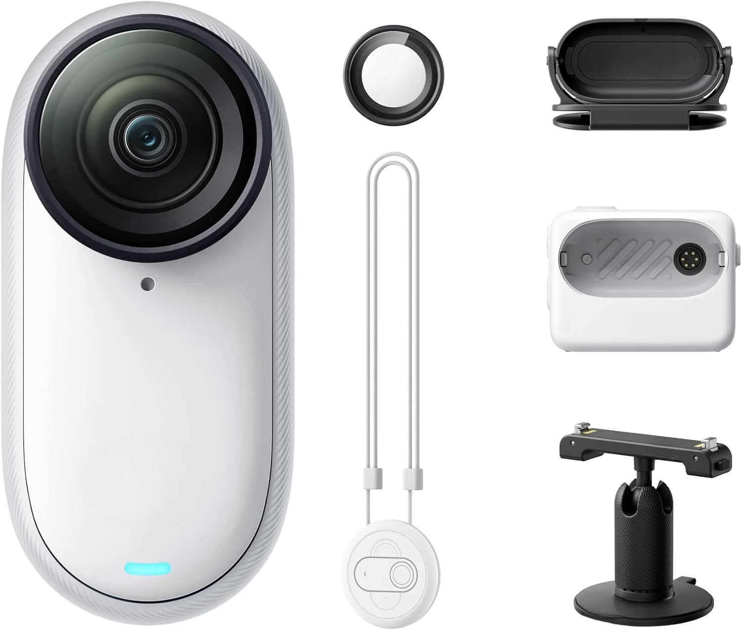 128 GB White 4K Tiny Portable Vlogging Camera, Hands-Free POVs, Mount Anywhere, Stabilization, 140 Min Battery Life