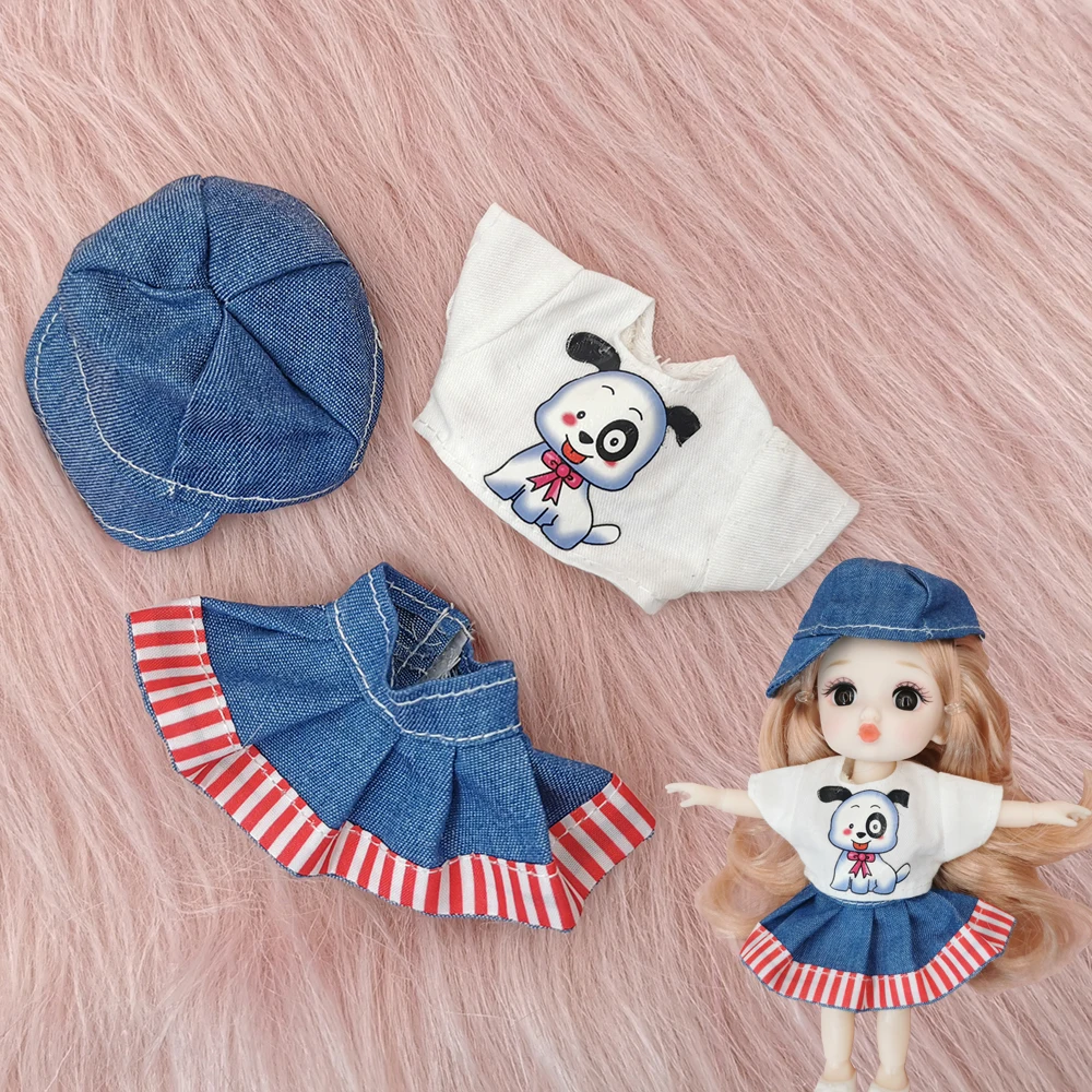 15cm zestaw ubranek dla lalek dla 16-17 cm lalki Bjd ubrania 1/12 sukienka z kapeluszem jednolite zabawki dla dzieci dla dziewczynek — zdjęcie 7