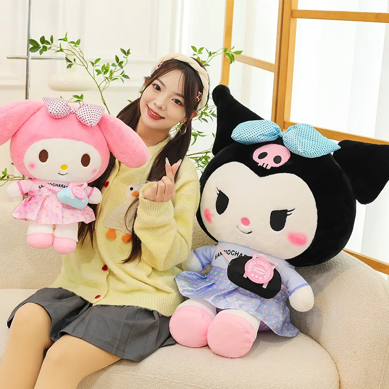 70cm Sanrio Kawaii My Melody Plush Toy Kuromi Stuffed Doll Cute Cinnamoroll Big Cloth Doll for Kids Birthday Xmas Gifts