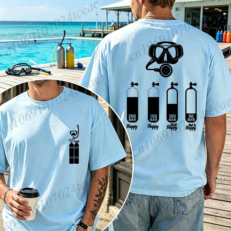 Herren-T-Shirt zum Tauchen, lustiges Taucher-T-Shirt mit Tankdruck 200 Bar, fröhliche Grafik-T-Shirts, Sommer, lässig, übergroßes Kurzarm-T-Shirt, Taucher-Geschenk – Detail 4
