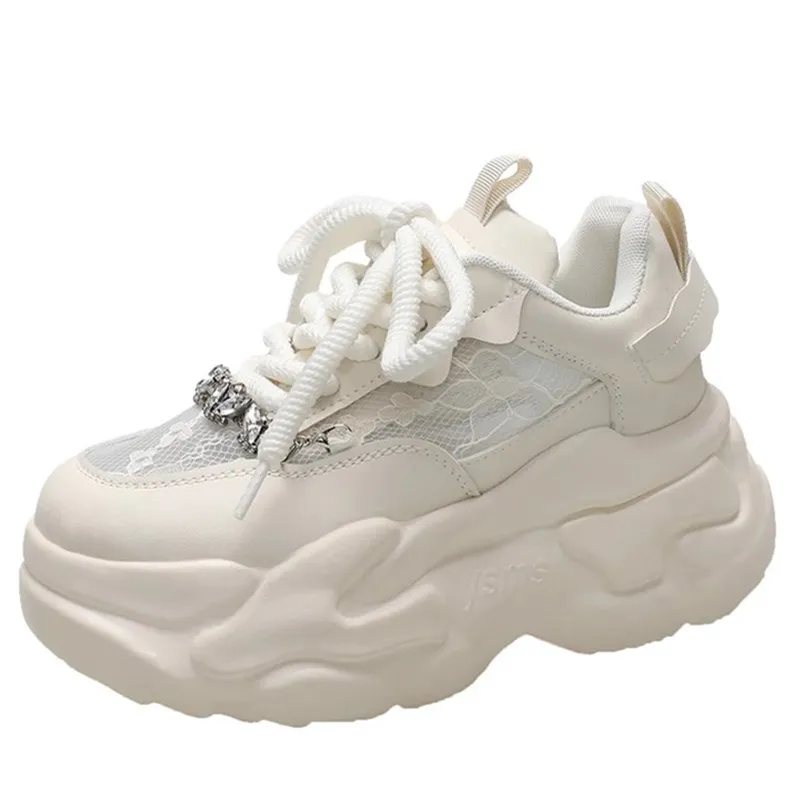 

Новинка 2025 года, модные дышащие кроссовки на платформе, женские летние 8 см с кружевной сеткой, уличная спортивная обувь для папы, женская обувь Zapatillas De Mujer