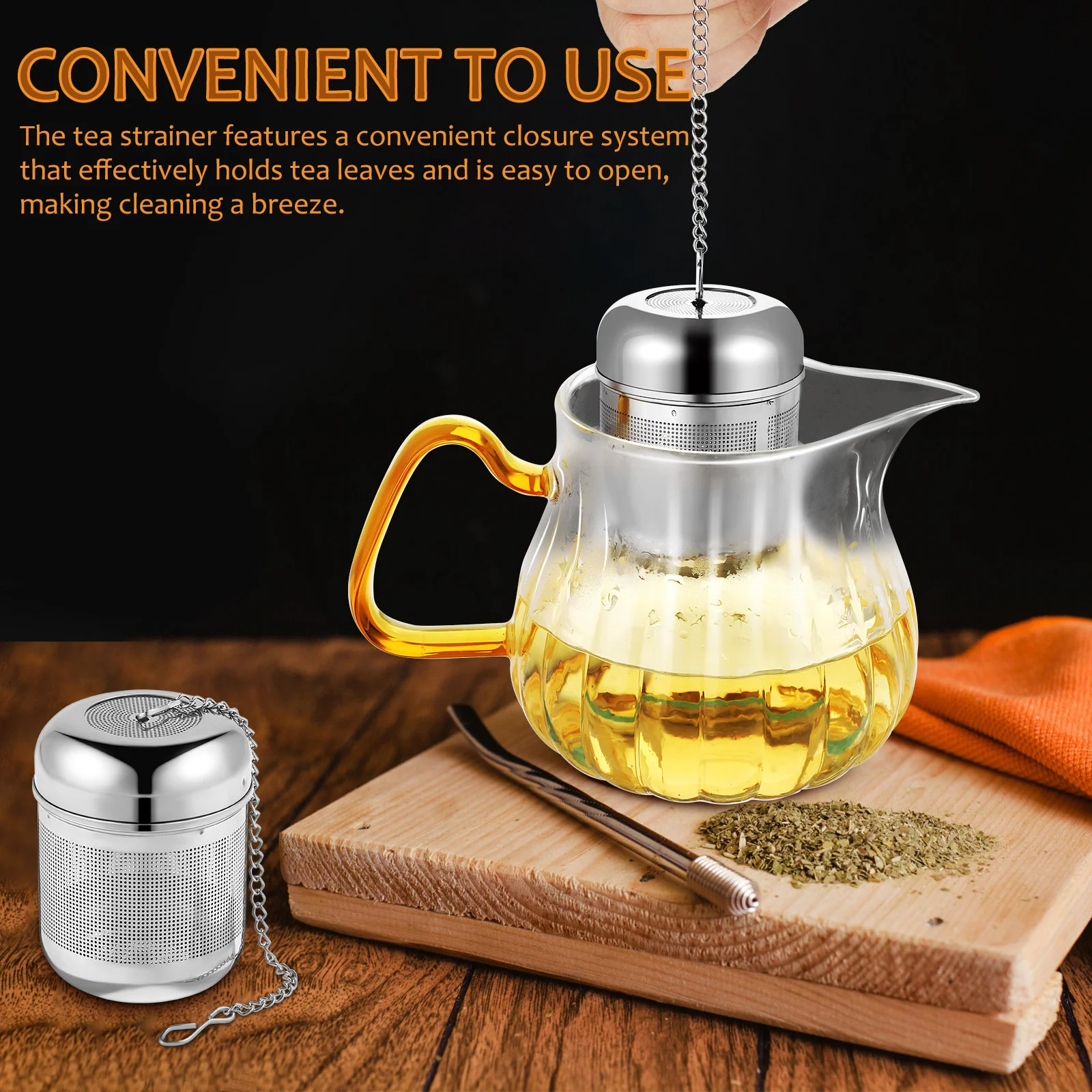 

4Pcs Tea Leaf Strainers Stainless Steel Fine Mesh Basket Loose Tea Infuser Steeper Extended Chain for Teapot Mug Brewing Filter