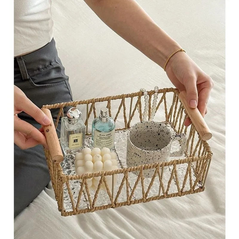 手作りフルーツ収納バスケット-木製風アイアンアート-ポータブルキッチンオーガナイザー-スパイスや雑貨用