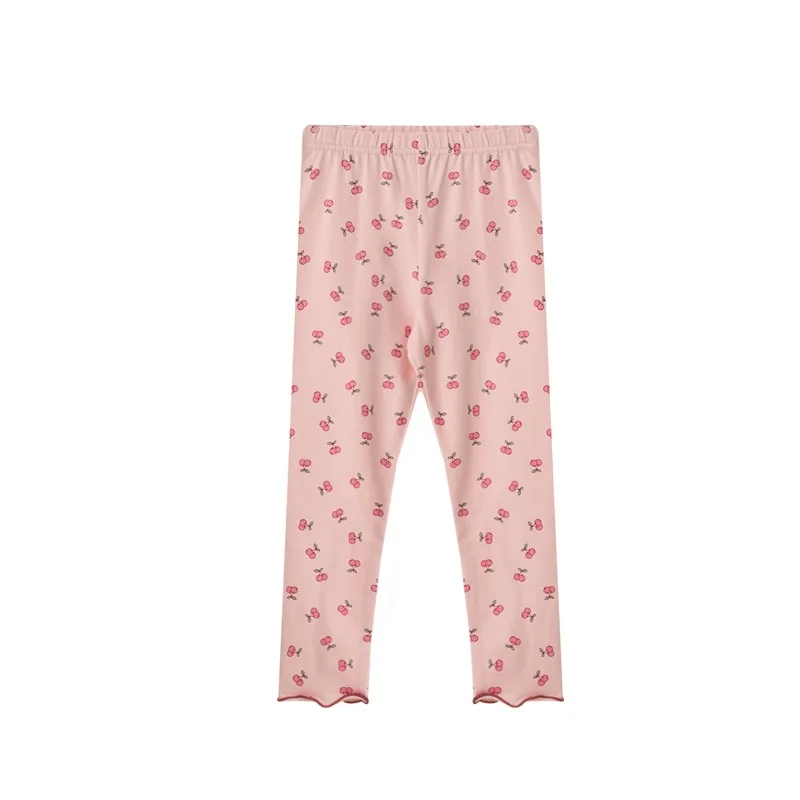 Leggings da menina com estampa de cereja, leggings para crianças de 2 a 8 anos de idade, primavera e outono, 2 pçs/lote