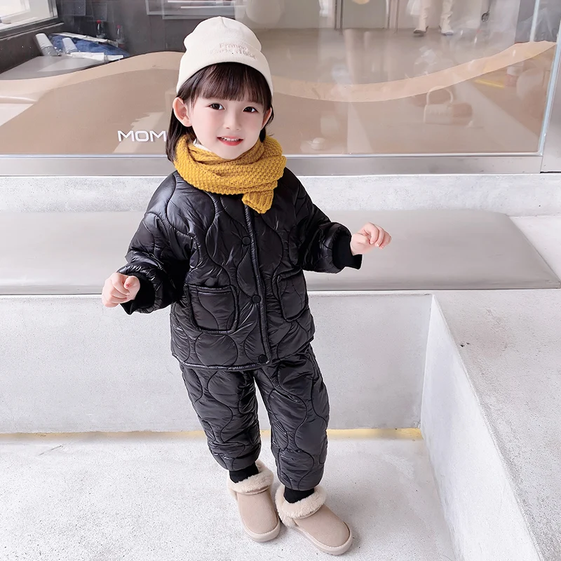 12 Styles Kids Girls Winter Sets 2pcs Long Sleeved Thick Warm Cotton Coat+Pant 2022 New Autumn Padded Children Outfit Suits