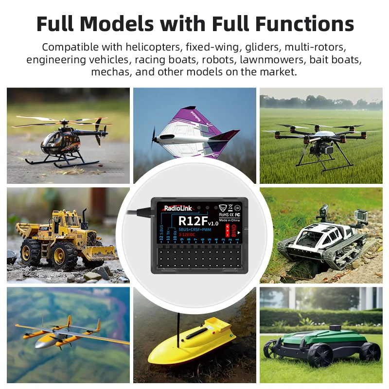 Radiolink R12F 12 Channle 2.4G RC Receiver Car Voltage Transmission Telemetry Long Range RX for Crawler Drifting Car