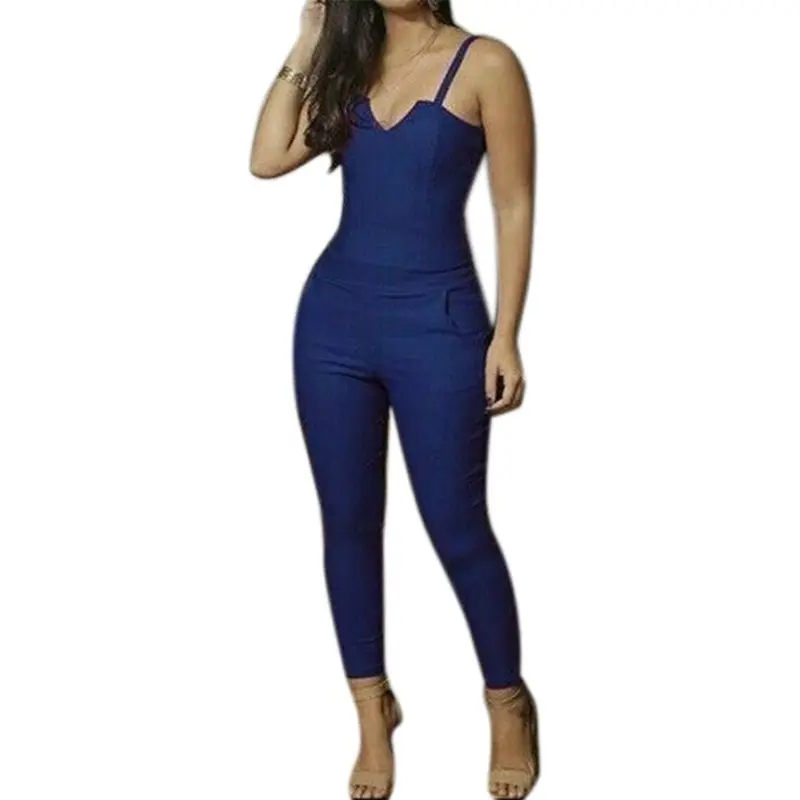 Wanita Seksi Jumpsuit Musim Panas Camis Romper Bodycon Skinny Bodysuit Celana Pensil