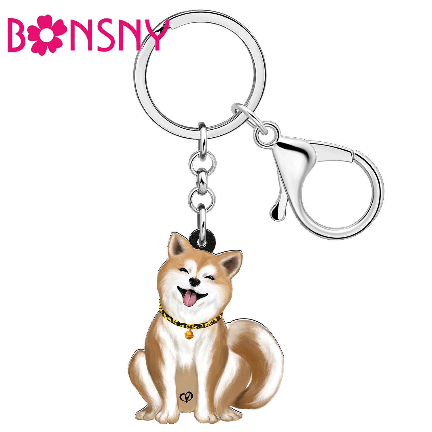 BONSNY Acrylic Sitting Japanese Akita Dog Puppy Key Chains Backpack Purse Key Ring For Women Kid Pets Gifts Accessories