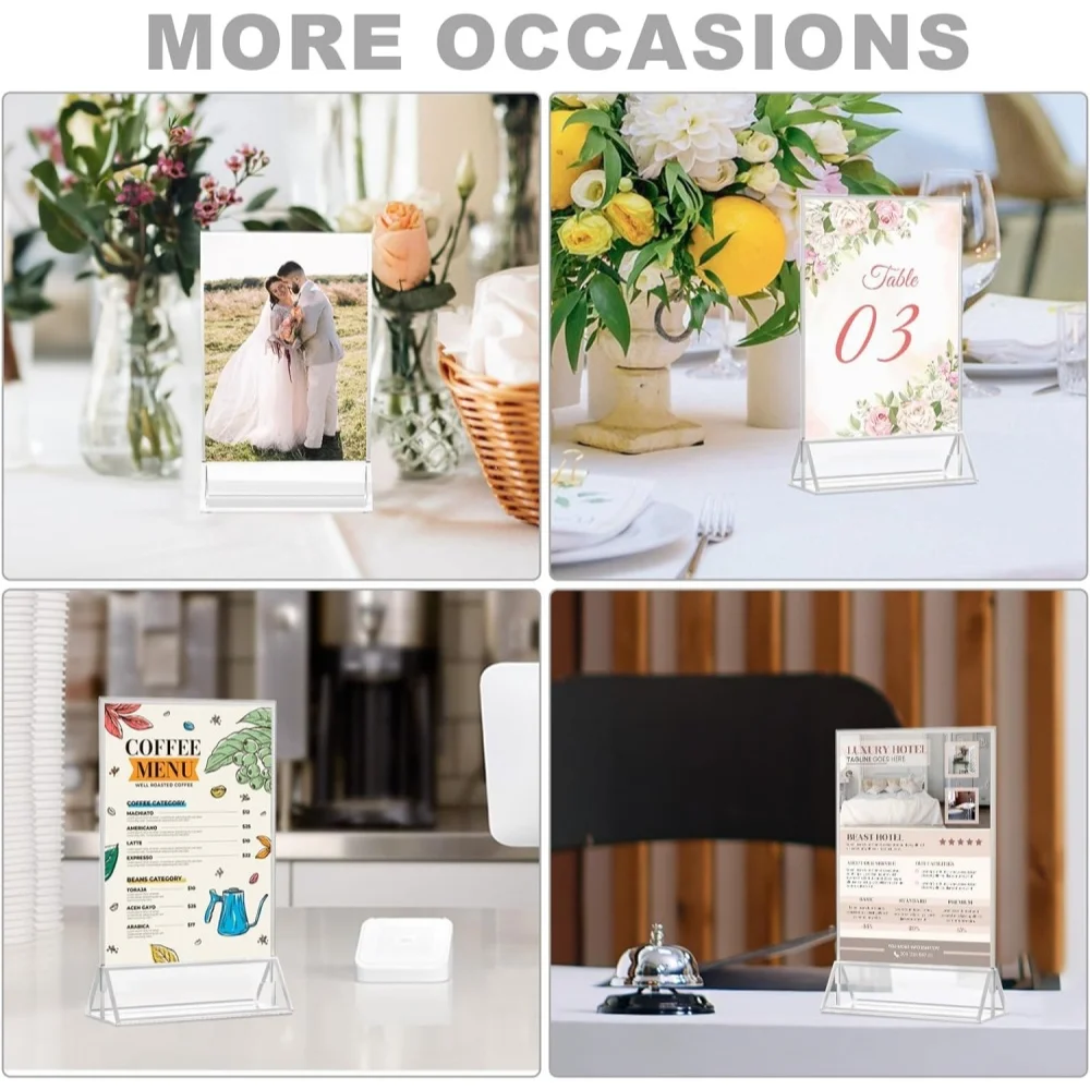 6 Pack Acrylic Sign Holder 5x7 Double Sided Silver Picture Frame Stand up Table Top Clear Display Stand for Menu Flyer Wedding P view 6
